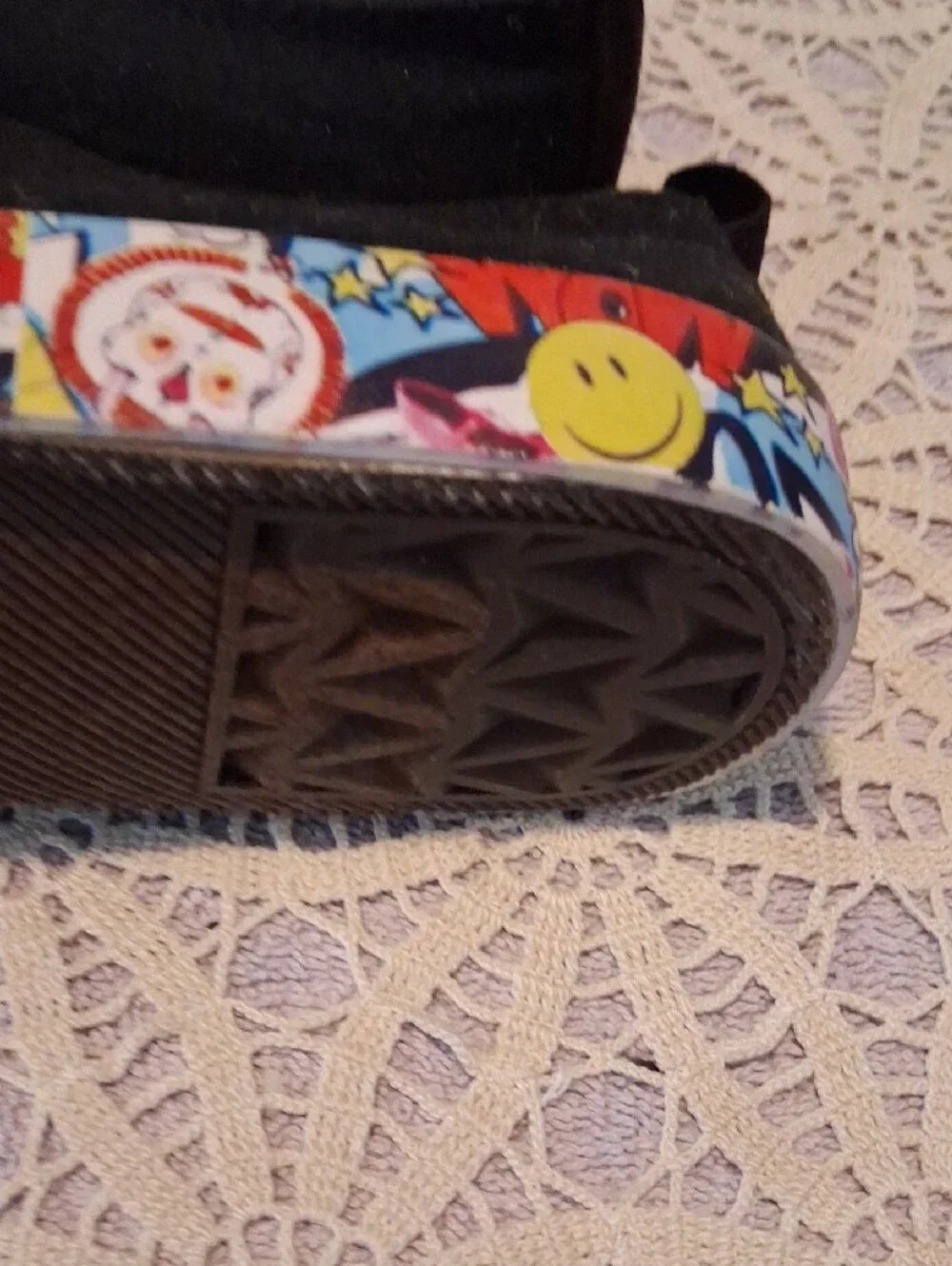 Kids Black Canvas Sneakers with Colorful Printed Toe Trim